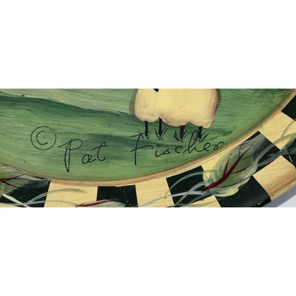 Vtg Pat Fischer Primitive Folk Art Hand Painted Plate Farmhouse Scene Signed - Picture 2 of 5